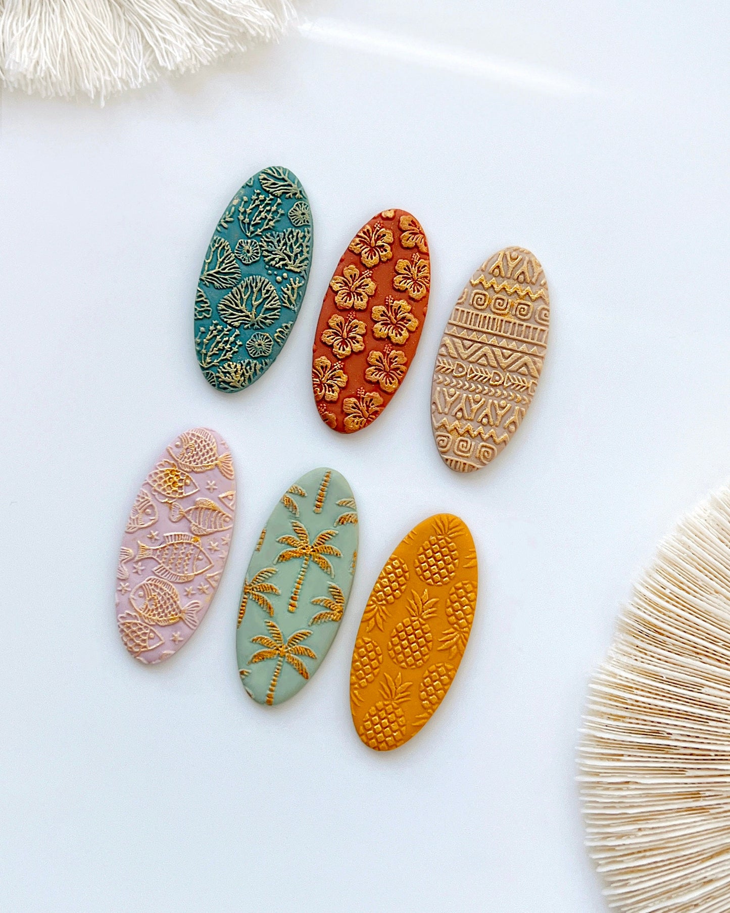 Summer Polymer Clay Earrings Texture Sheet | Polymer Clay Texture Mat for Jewelry Making | Pineapple | Coral | Aztec | Fish