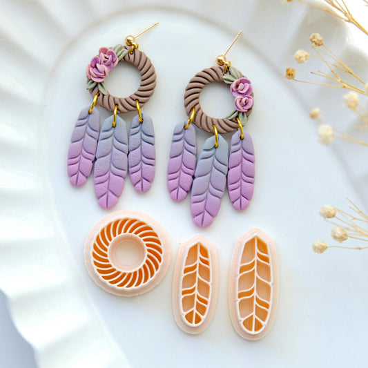 Boho Feather Tribe Polymer Clay Cutters | Fall Western Clay Earring Cutter Set for Jewelry Making