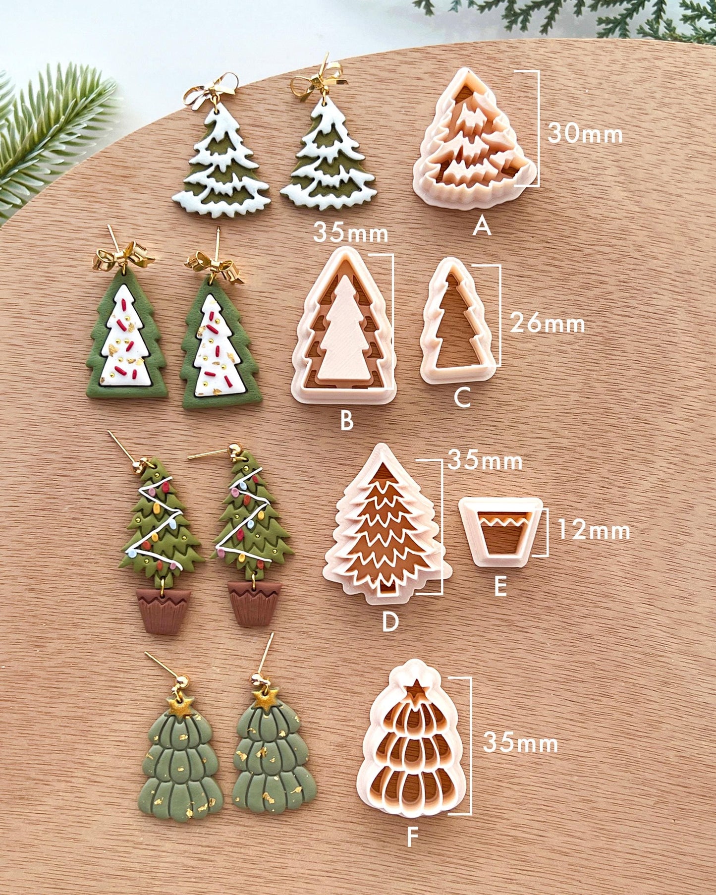 Winter Christmas Polymer Clay Cutters | Christmas Tree Clay Earring Cutters for Jewelry Making