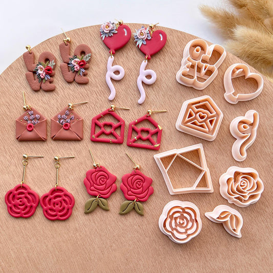 Valentines Polymer Clay Cutters | Love Clay Earring Cutters | Embossing Polymer Clay Tools & Sets