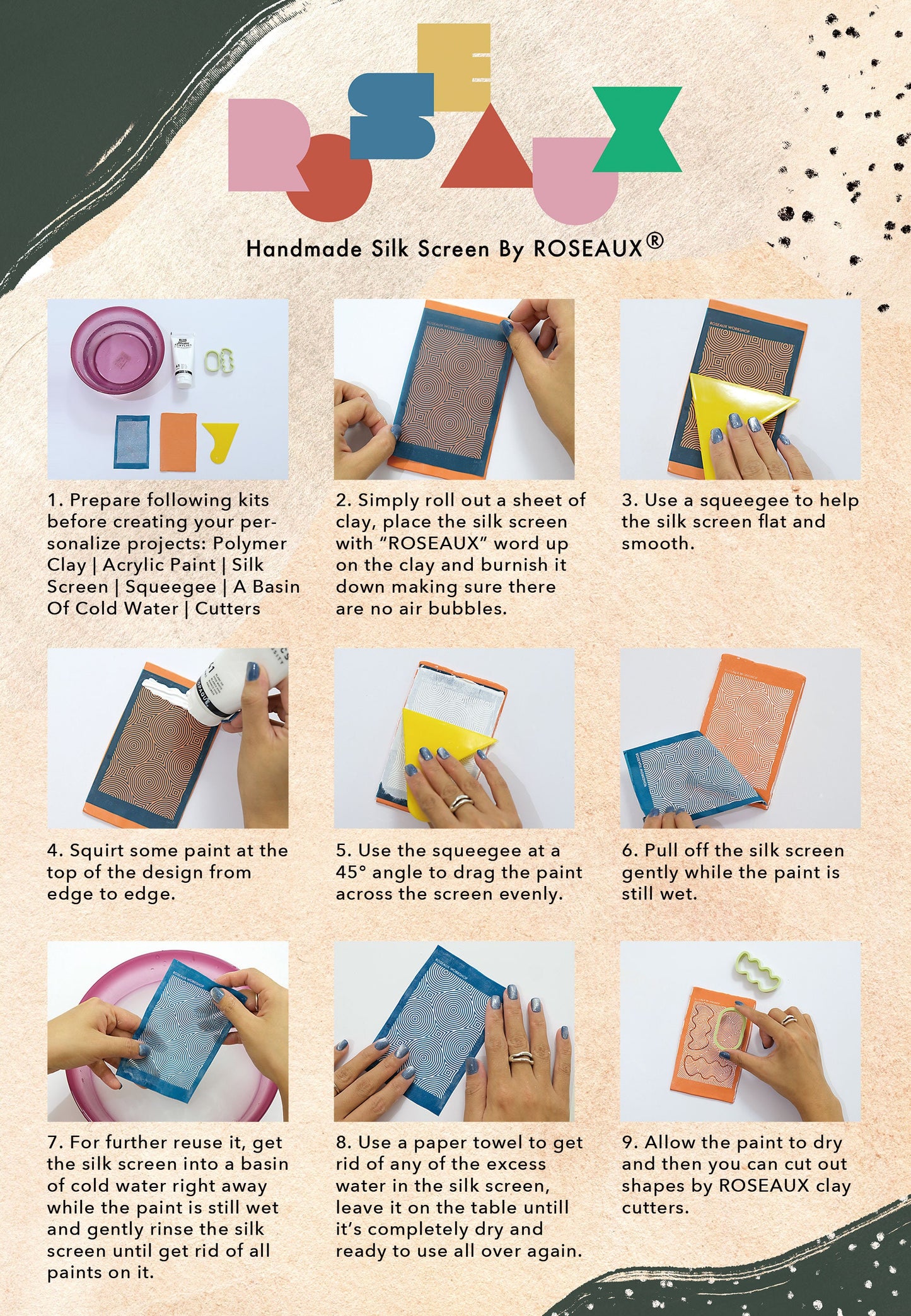 Leaf Design Polymer Clay Silk Screen Stencils