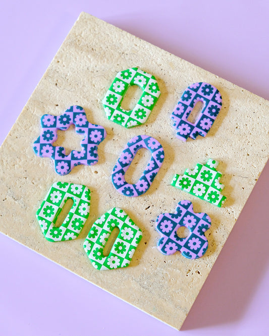 Retro Flower Checkered Silk Screen For Polymer Clay Earring