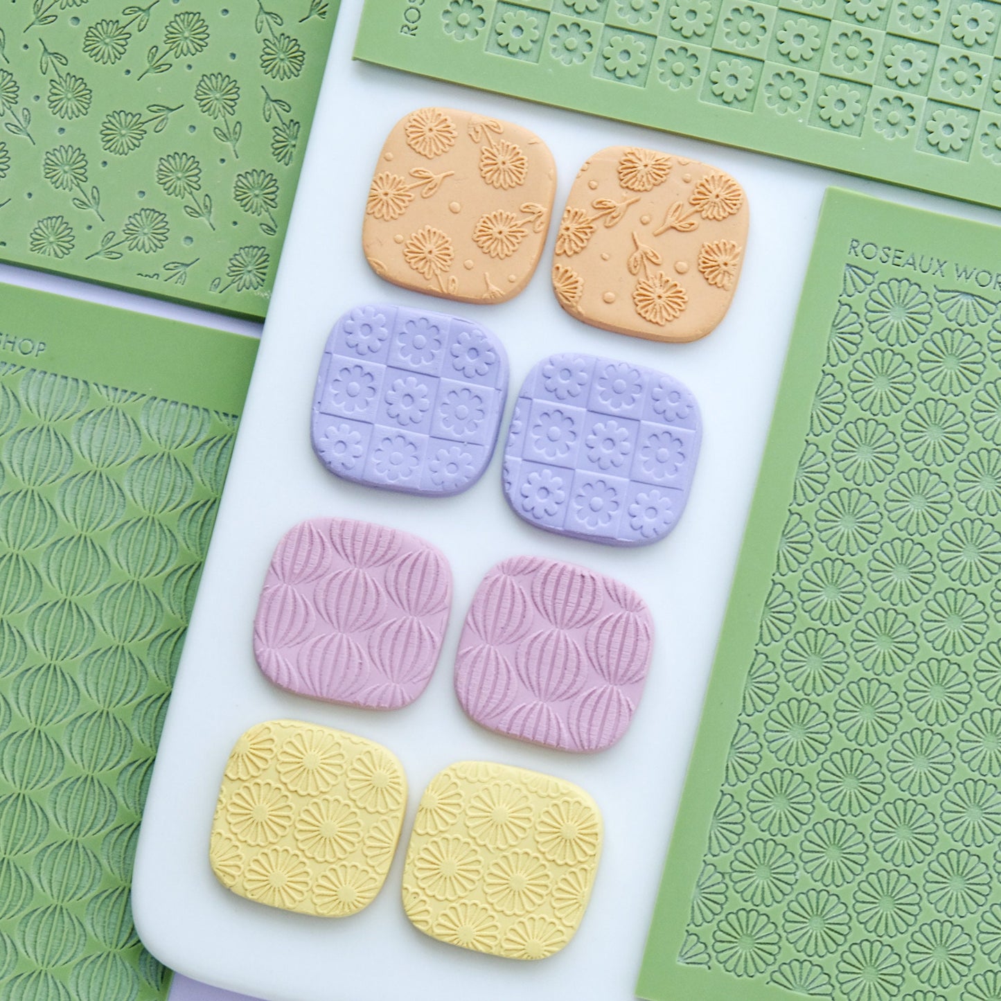 Flower Checkerboard Texture Mat for Polymer Clay Earrings