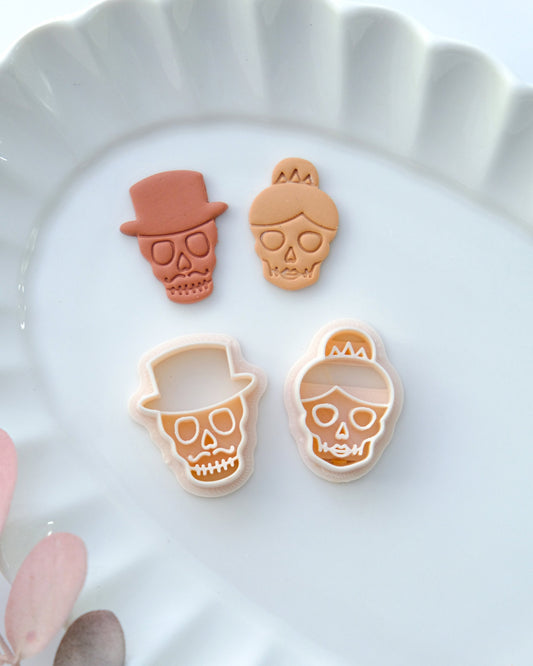 Bride & Groom Skulls Polymer Clay Cutters