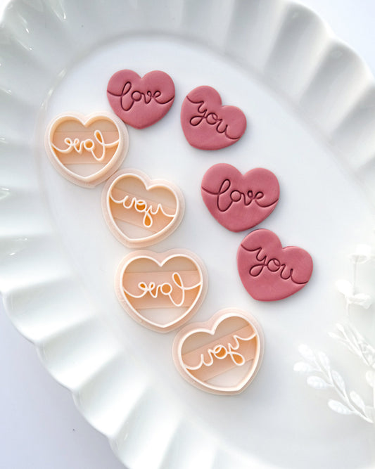 Love You Lettering Heart Shape Polymer Clay Cutters Set