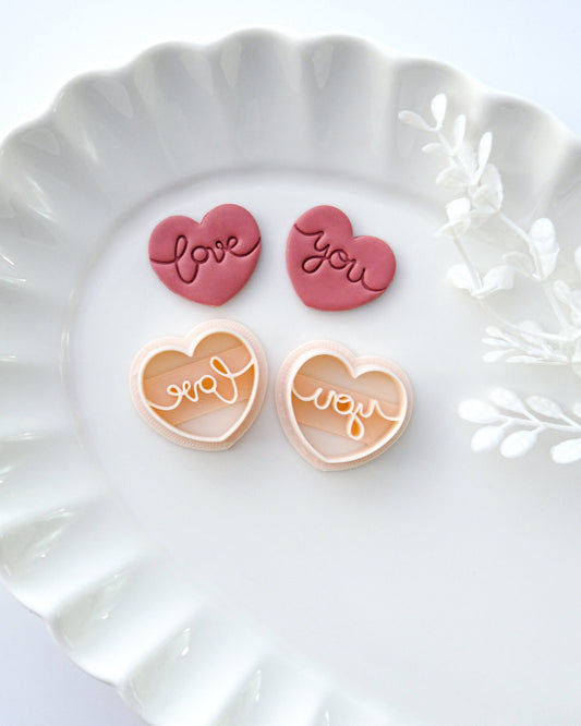 Love You Lettering Heart Shape Polymer Clay Cutters Set