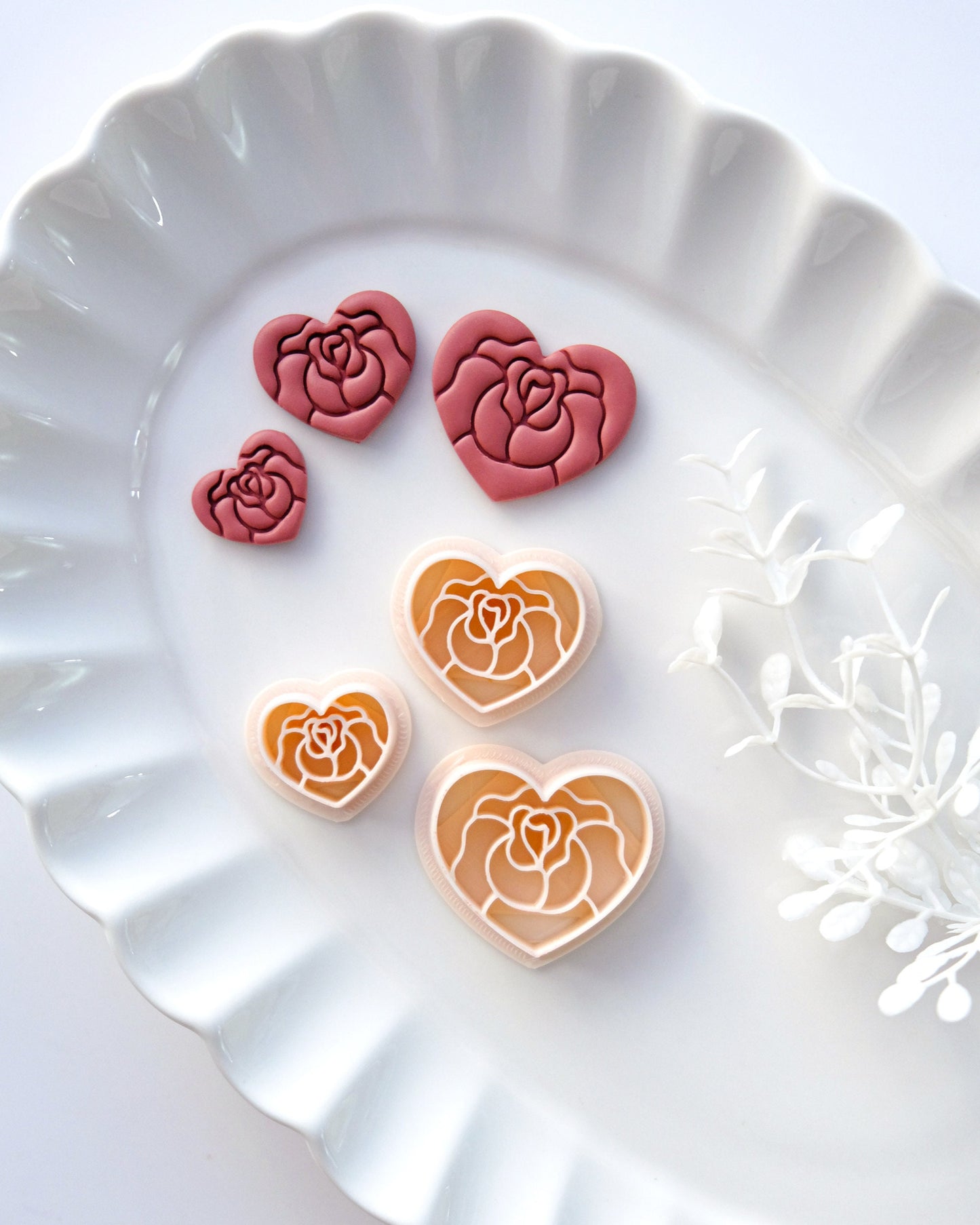 Rose Heart Valentines Polymer Clay Cutters