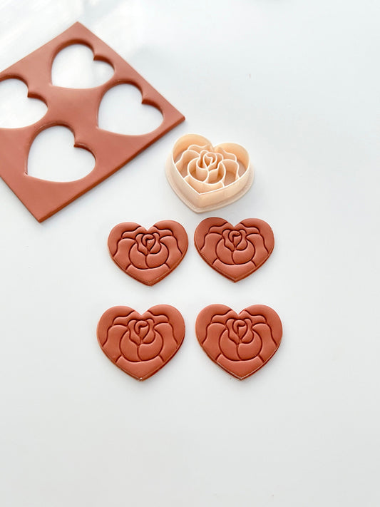 Rose Heart Valentines Polymer Clay Cutters