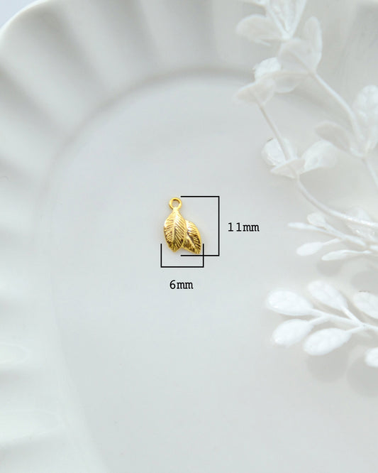 10pcs Gold Plated Brass Leaf Charms