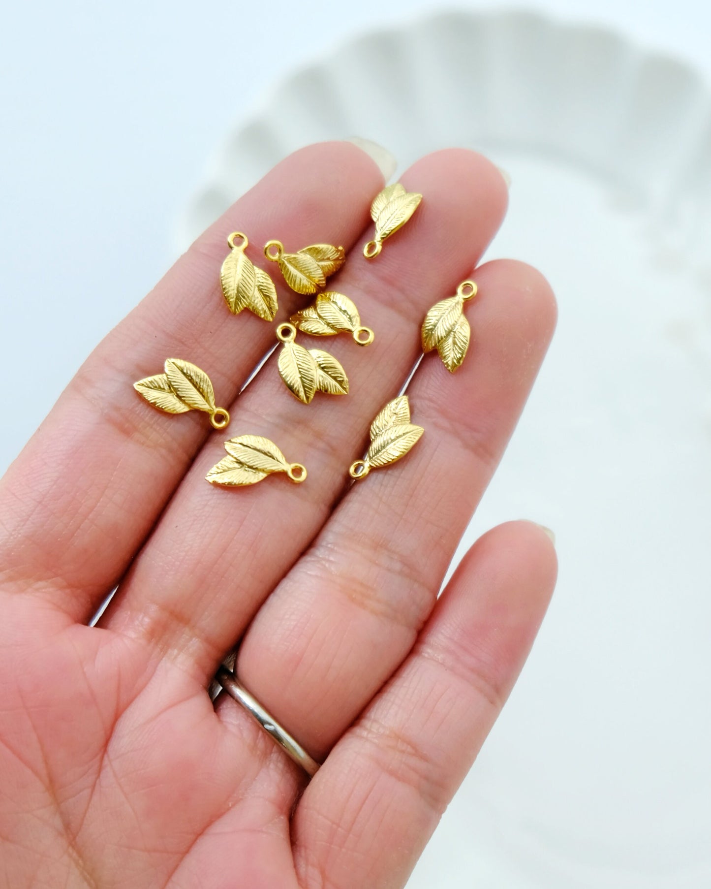 10pcs Gold Plated Brass Leaf Charms