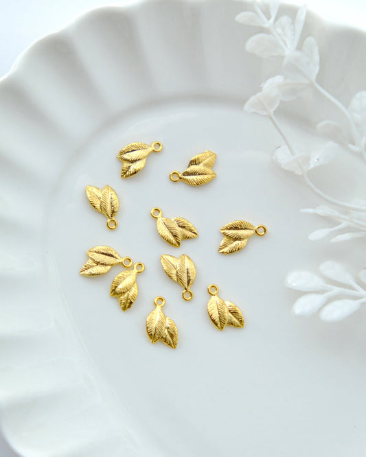 10pcs Gold Plated Brass Leaf Charms