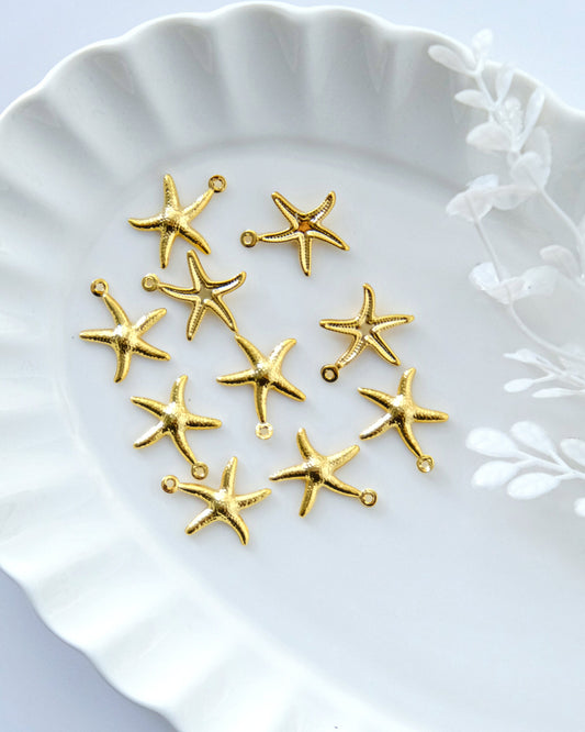 10pcs Gold Plated Brass Starfish Charms
