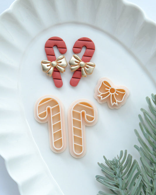 Candy Cane and Bow Christmas Clay Cutters