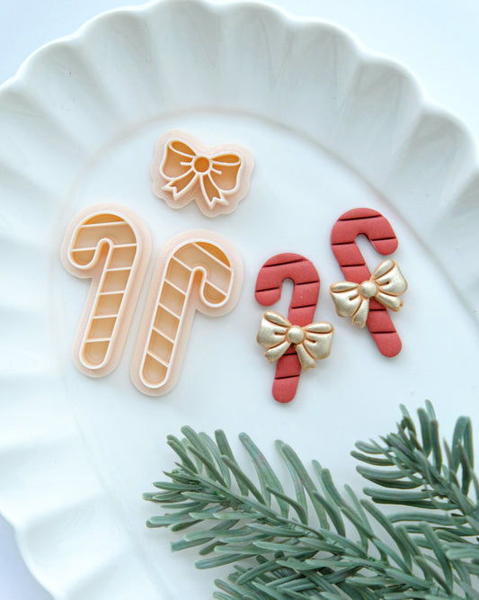 Candy Cane and Bow Christmas Clay Cutters
