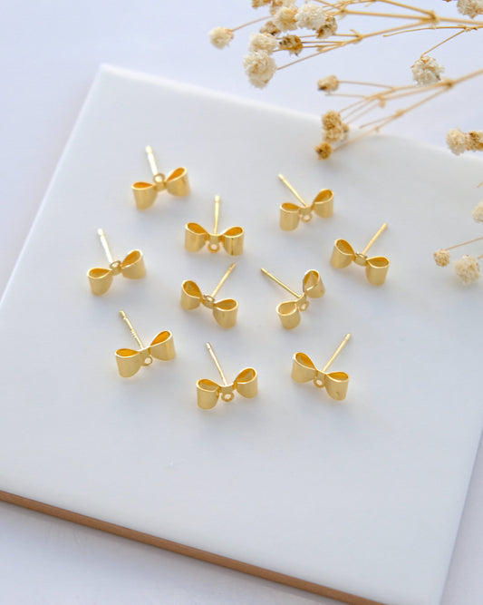 10 Pcs 14K Real Gold Plated Bow Stud Earring Posts