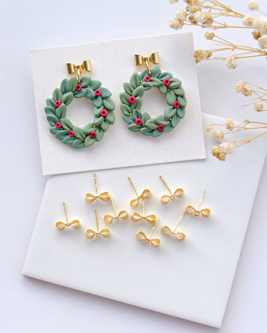 10 Pcs 14K Real Gold Plated Bow Stud Earring Posts