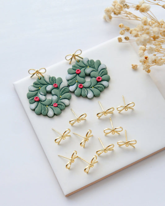 10 PCS 14K Real Gold Plated Bowknot Earring Posts