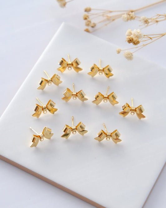 10 Pcs 14K Real Gold Plated Bow Earring Posts