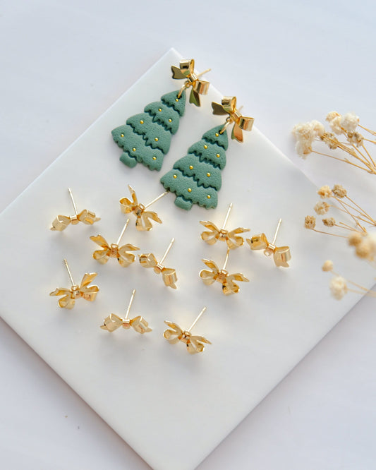 10 Pcs 14K Real Gold Plated Bow Earring Posts