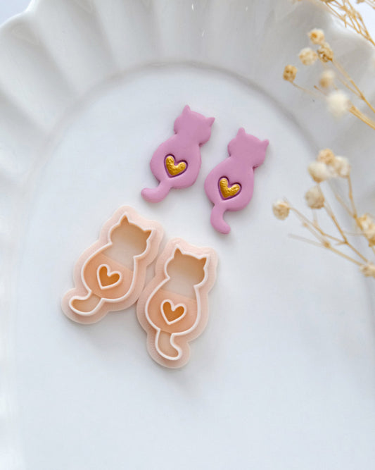 Cat with Heart Polymer Clay Cutters