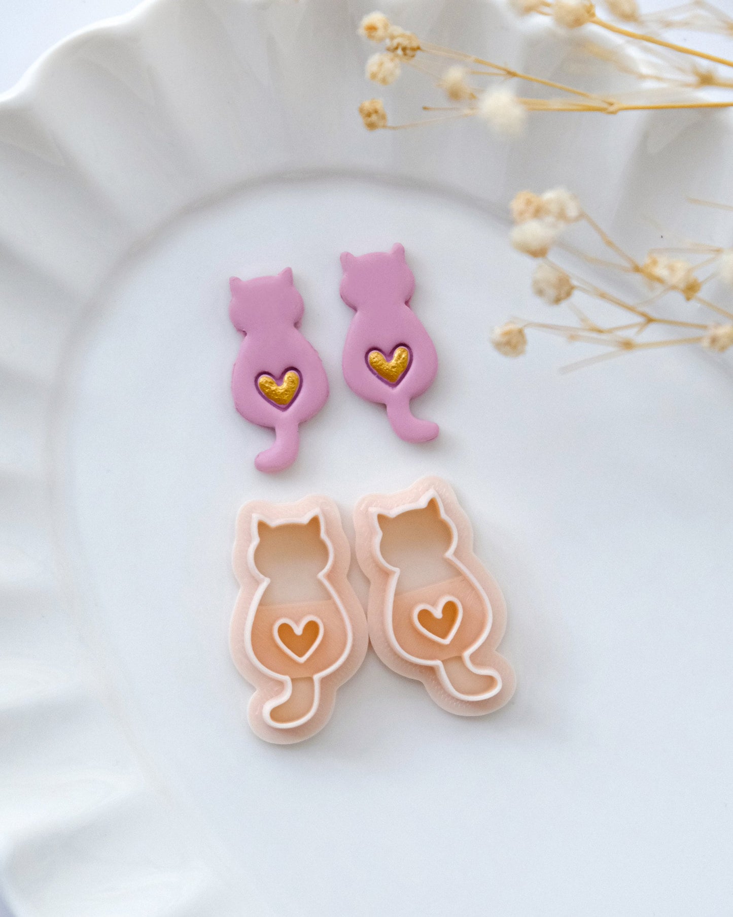 Cat with Heart Polymer Clay Cutters