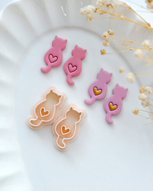 Cat with Heart Polymer Clay Cutters