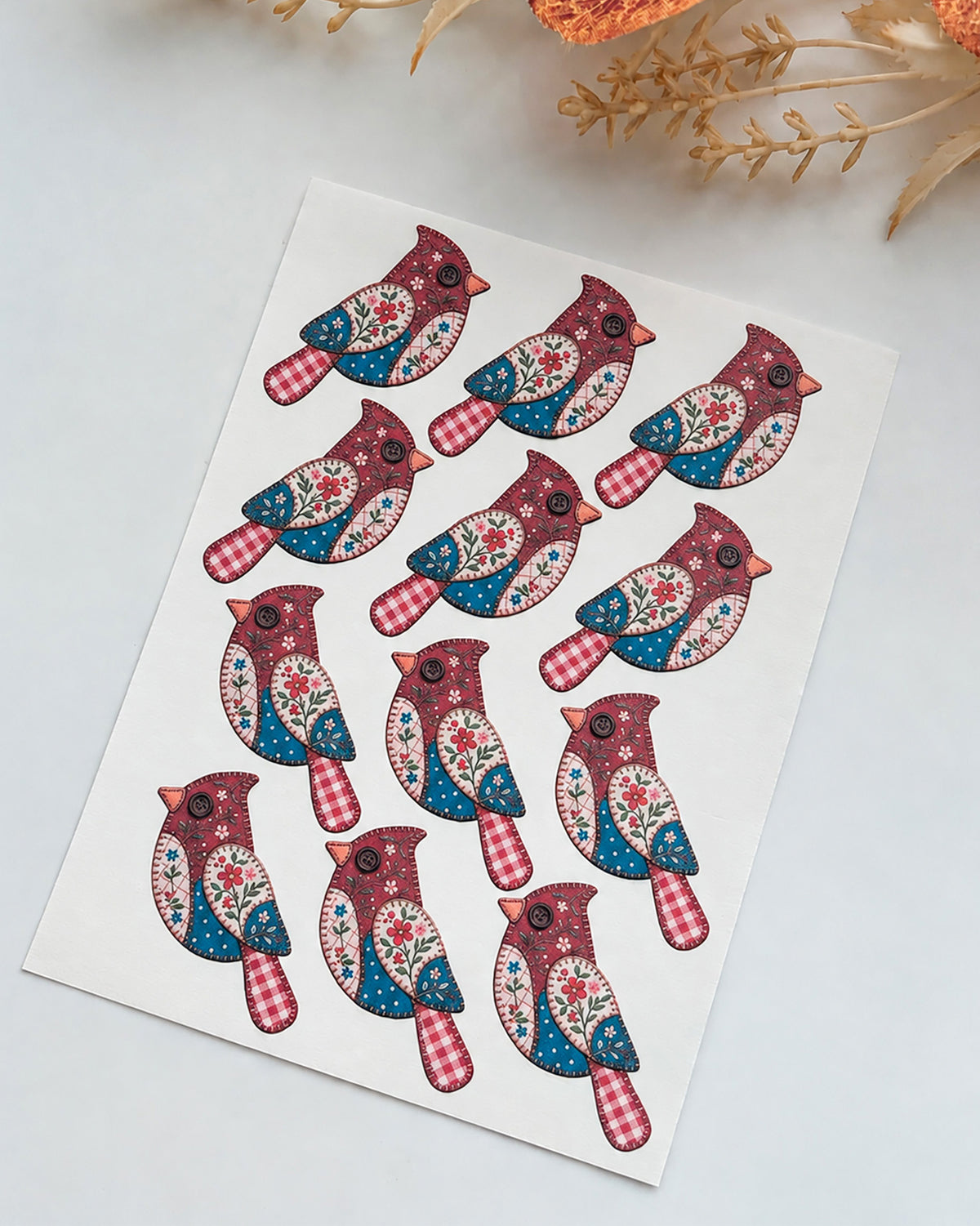 Patchwork Northern Cardinal Polymer Clay Transfer Paper & Matching Cutters