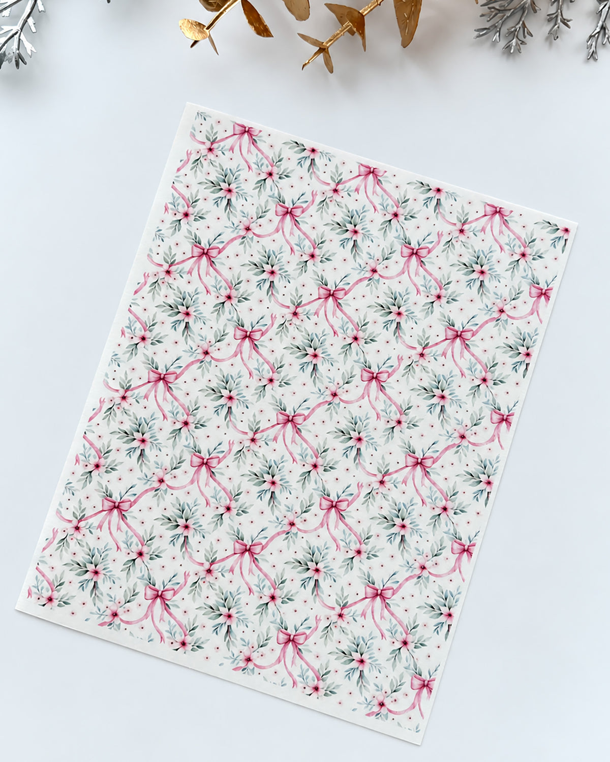 Pink Bow Floral Swag Polymer Clay Transfer Paper