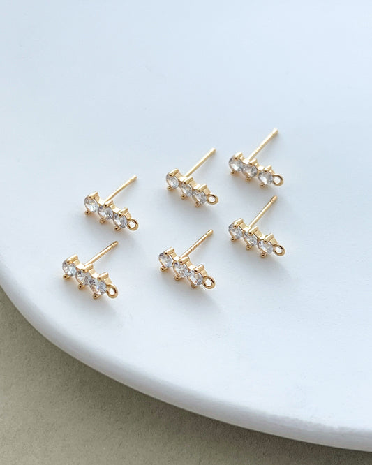 14K Gold Filled Triple Zircon Earring Posts with Loop