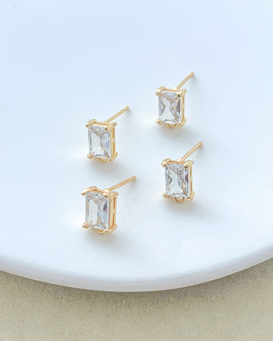 14K Gold Filled Rectangular Zircon Earring Posts with Loop