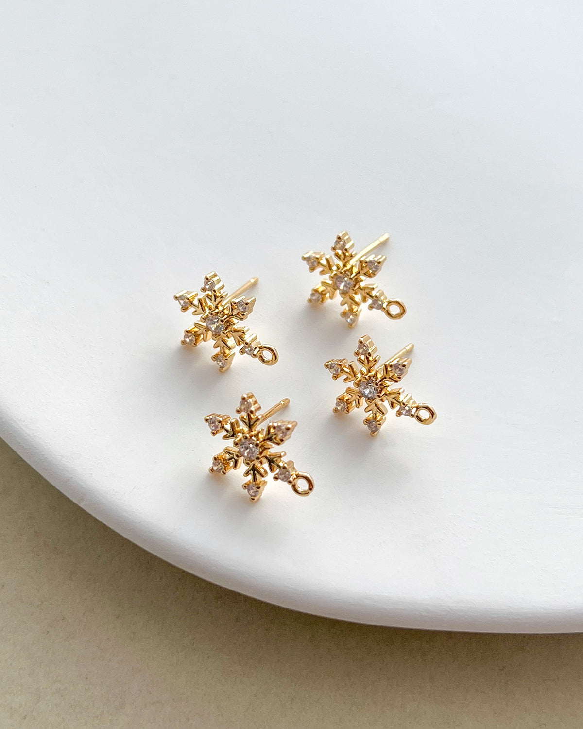 14K Gold Plated Zircon Snowflake Earring Posts with Loop