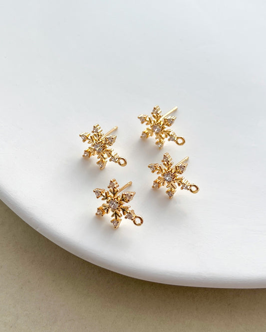 14K Gold Plated Zircon Snowflake Earring Posts with Loop