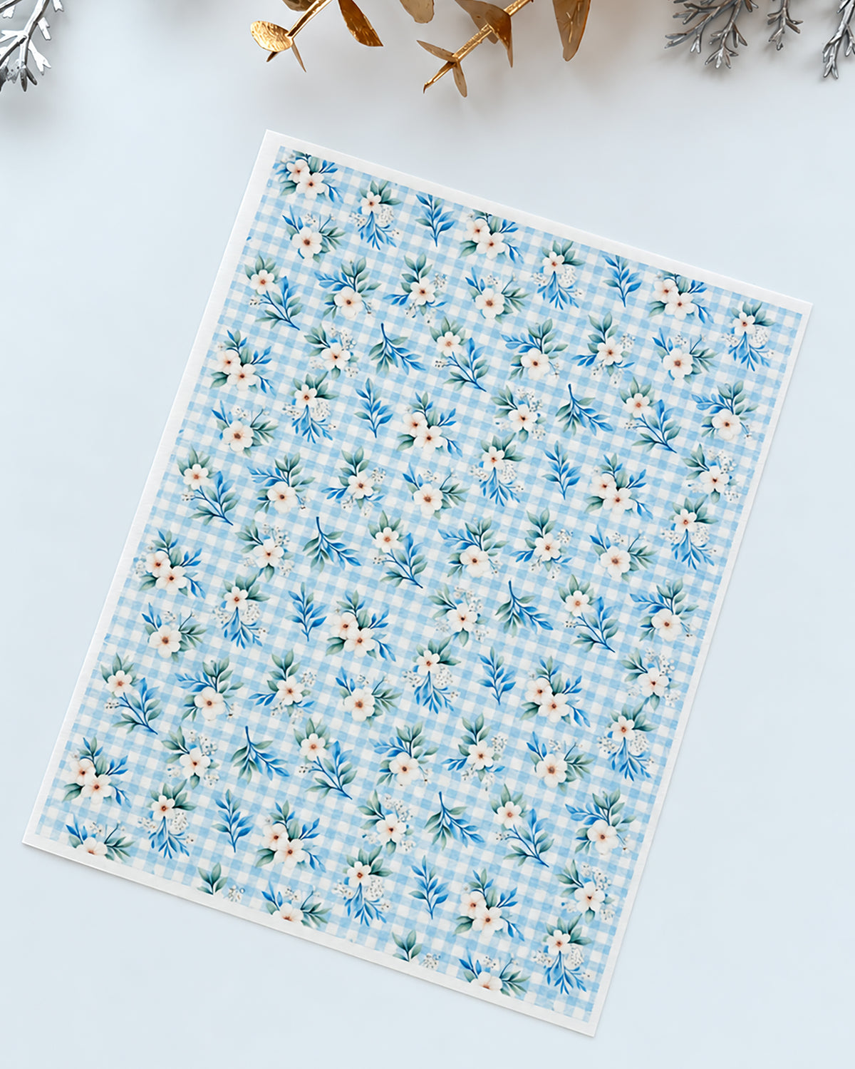 Blue Gingham Florals Polymer Clay Transfer Paper