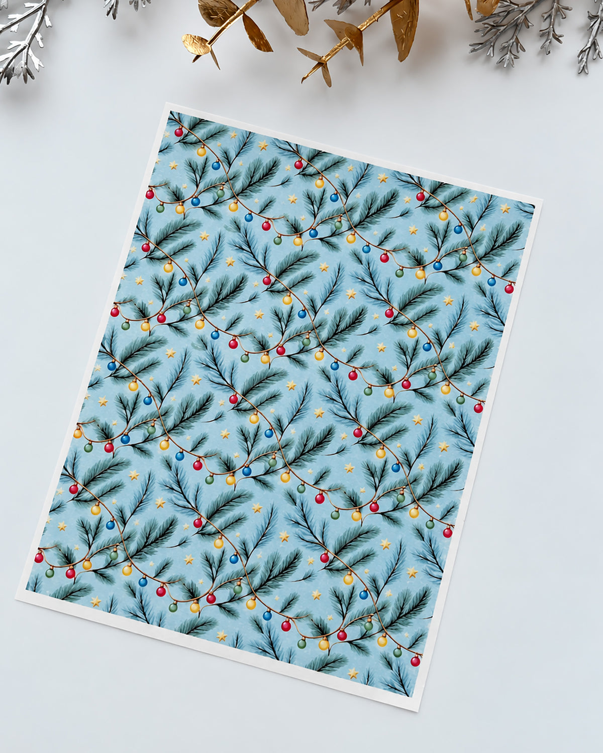 Christmas Lights & Pine Branches Polymer Clay Transfer Paper