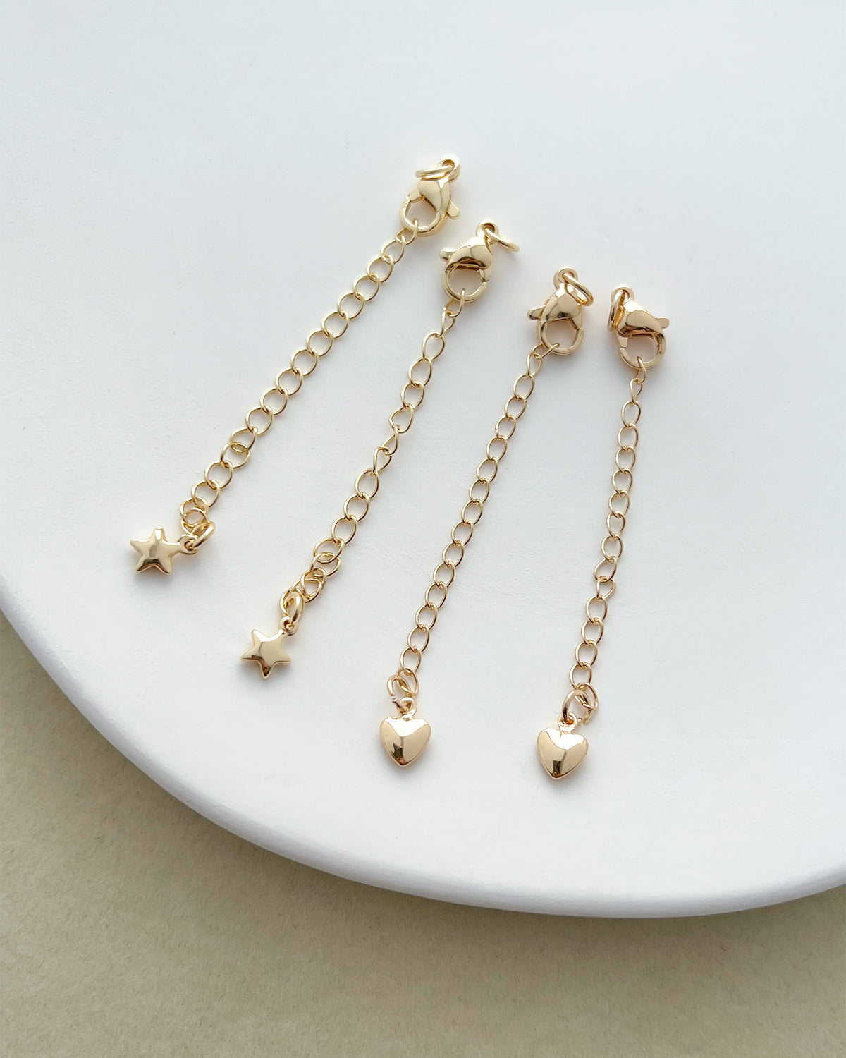 14K Gold Filled Heart & Star Charm Extender Chains with Lobster Clasps