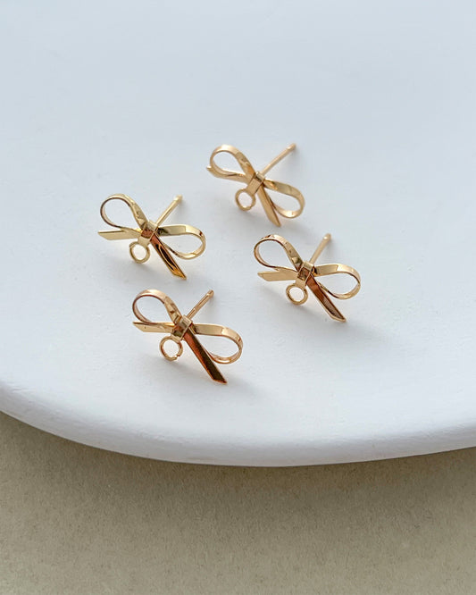 14K Gold Plated Bow Earring Posts with Loop
