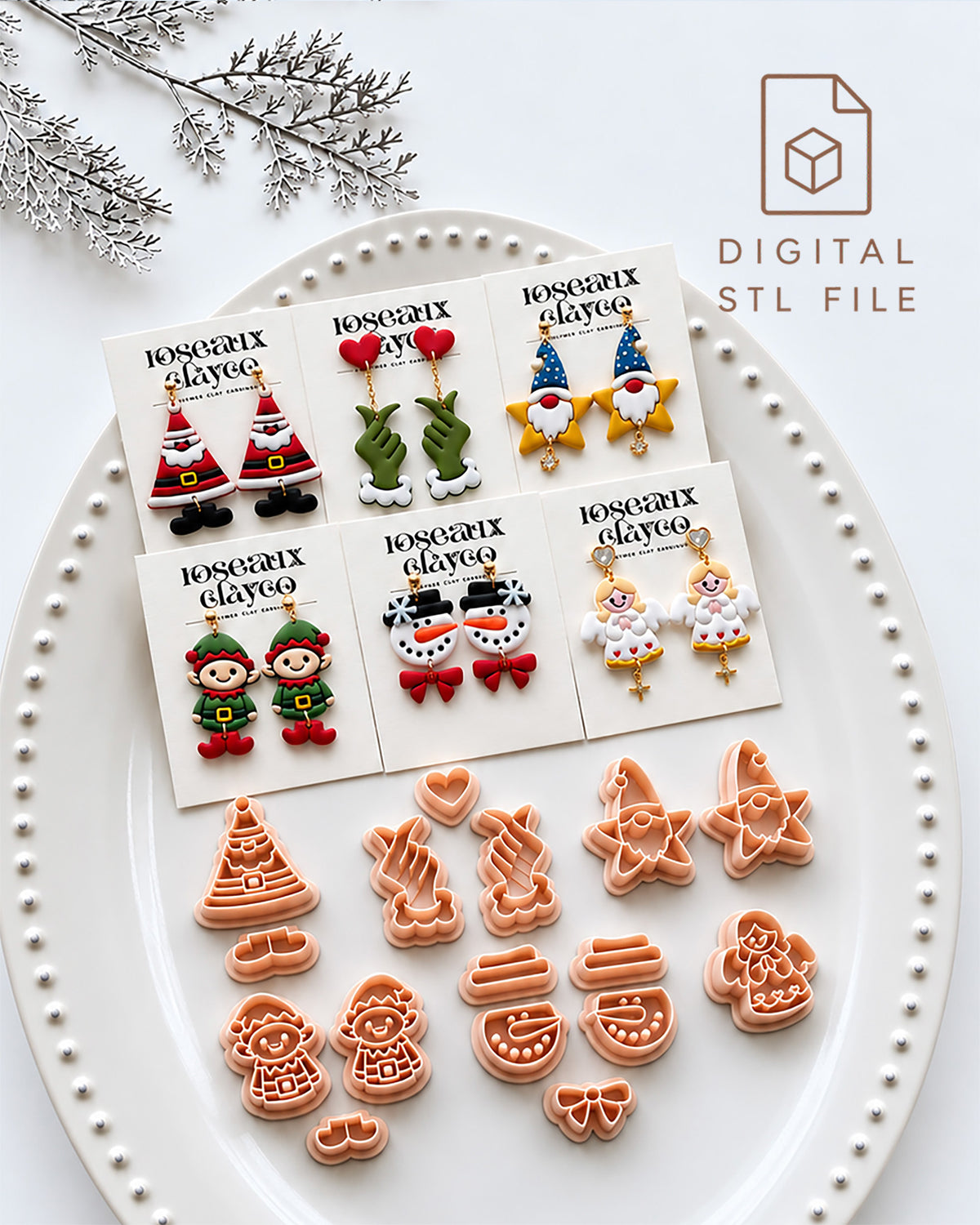 Cute Christmas Icons Polymer Clay Cutter STL Files