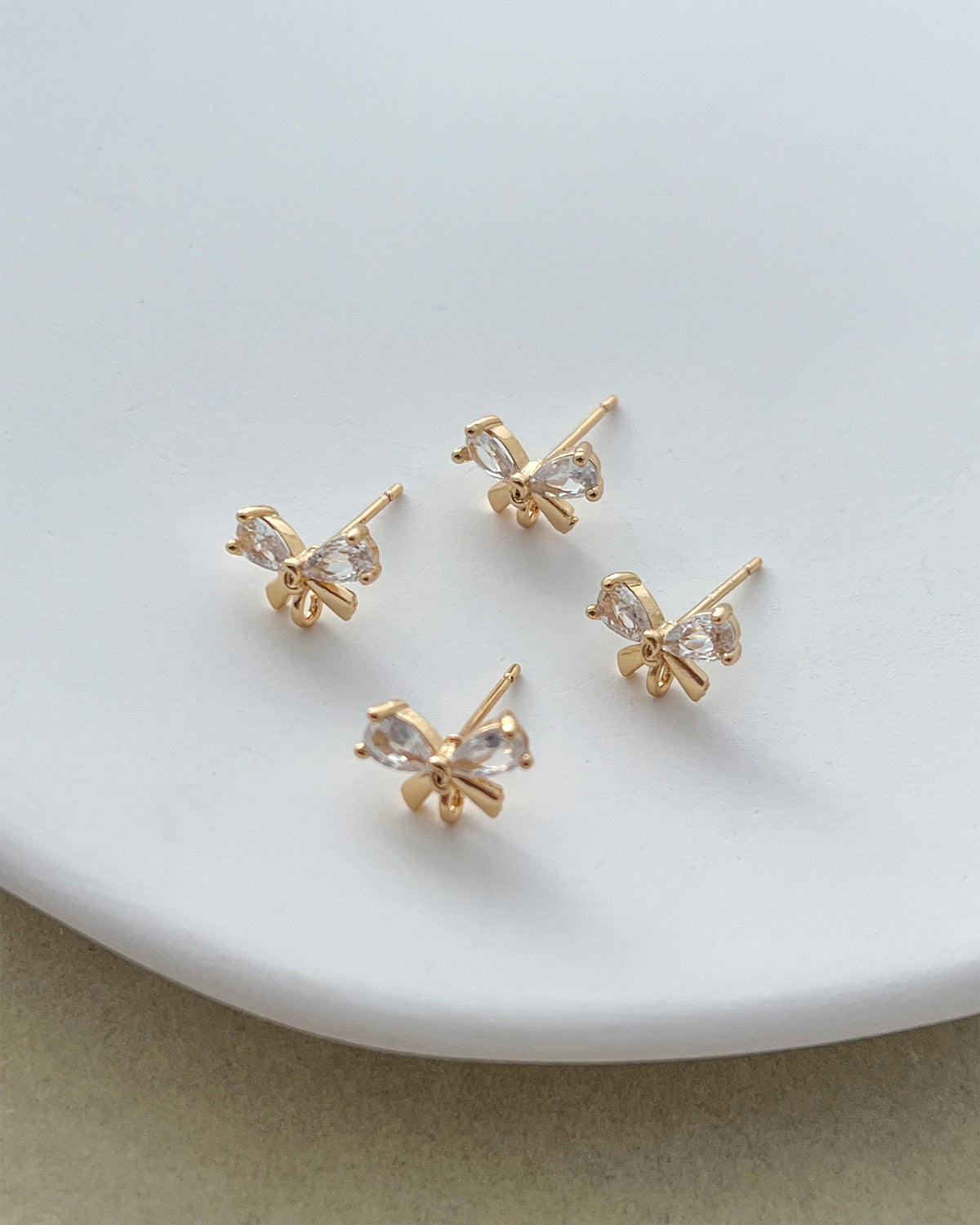 14K Gold Filled Zircon Bow Earring Posts with Loop