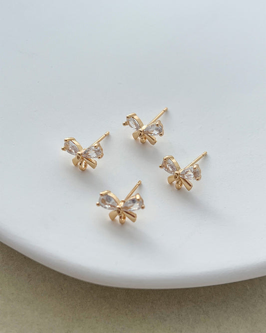 14K Gold Filled Zircon Bow Earring Posts with Loop