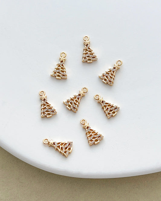 14K Gold Filled Zircon Christmas Tree Earring Charms