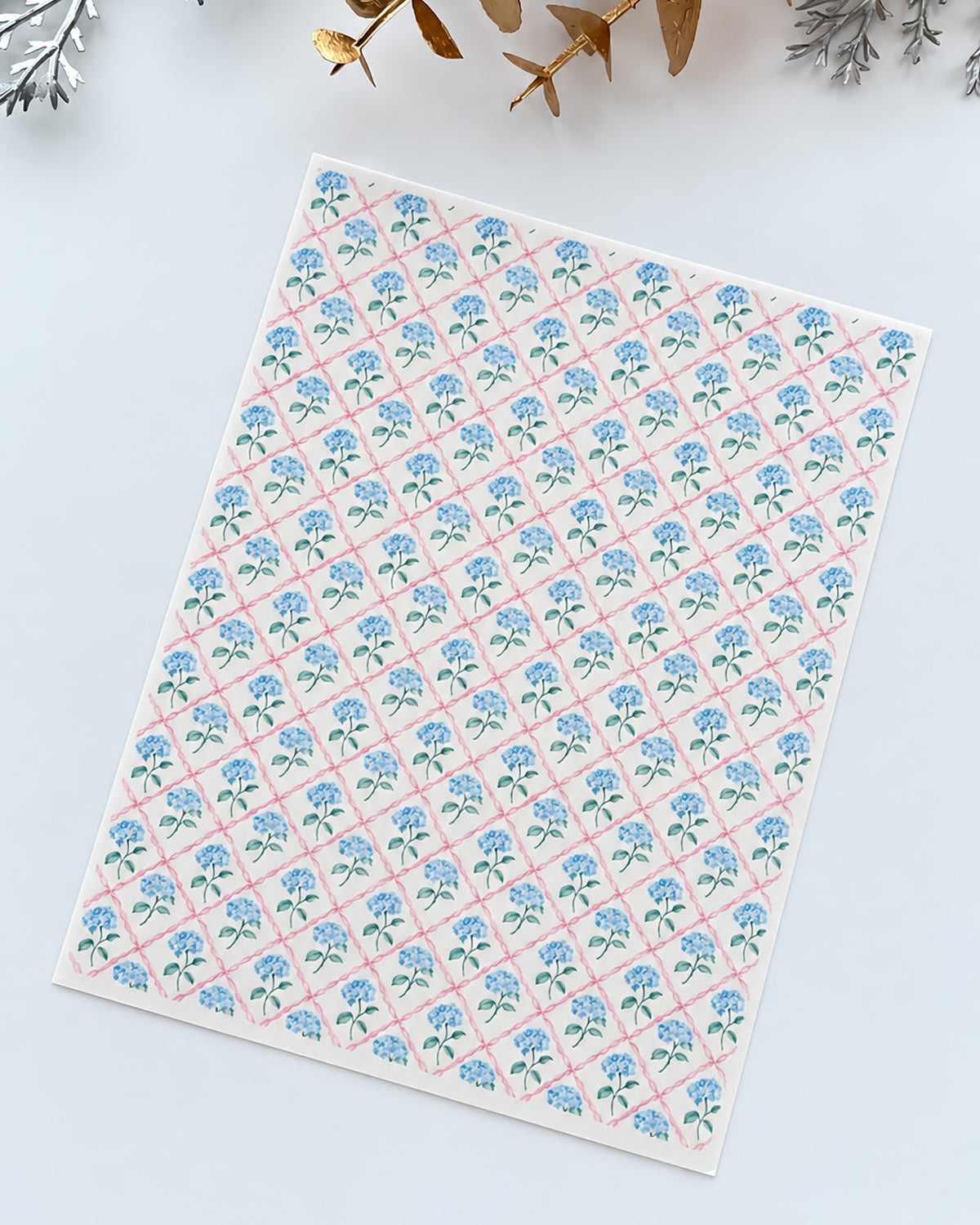 Blue Hydrangea & Pink Ribbon Polymer Clay Transfer Paper