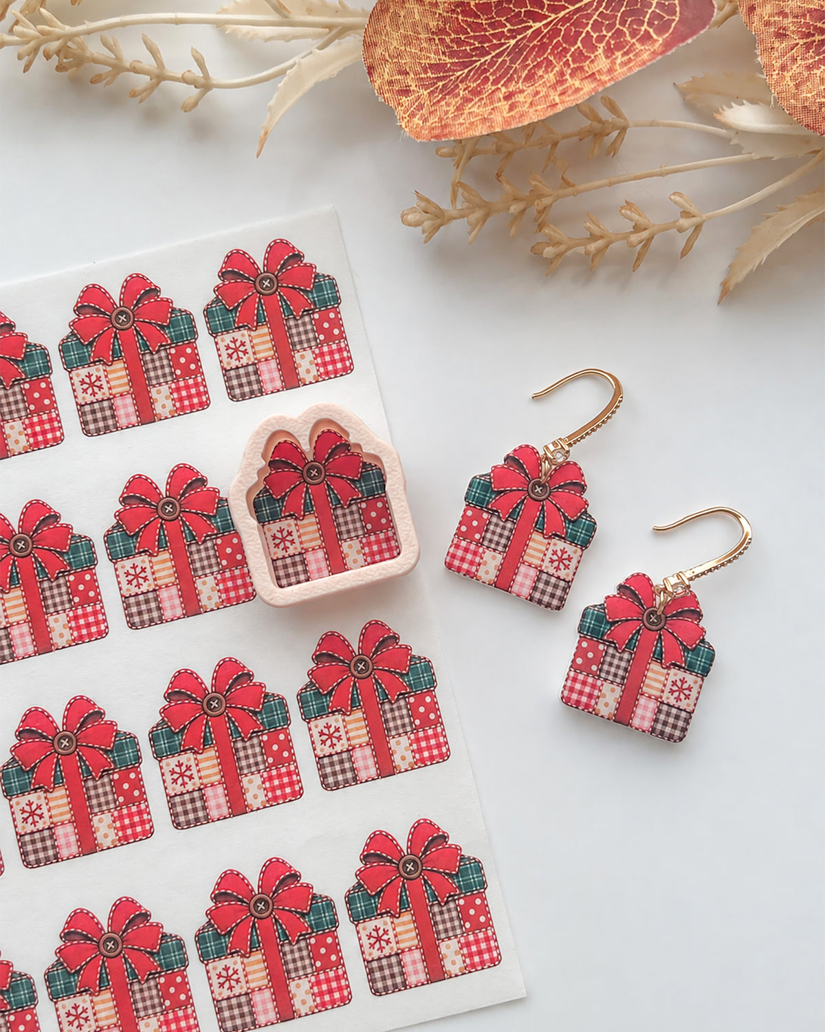 Patchwork Christmas Gift Box Polymer Clay Transfer Paper & Matching Cutter