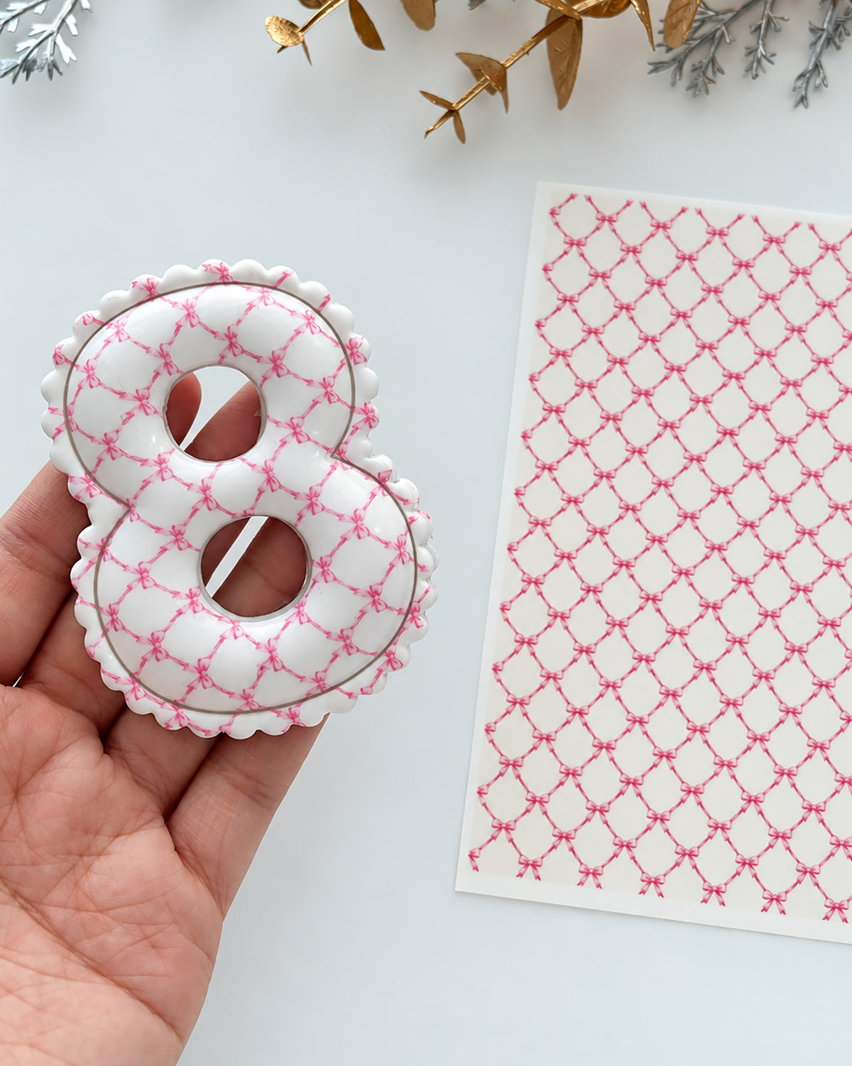 Pink Bow Trellis Polymer Clay Transfer Paper