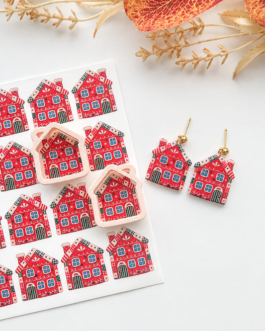Patchwork Gingerbread House Polymer Clay Transfer Paper & Matching Cutters