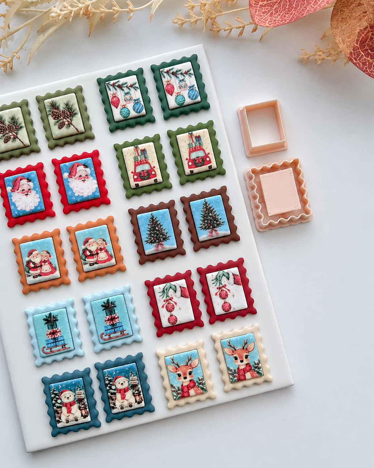 Winter Postage Stamp Polymer Clay Transfer Sheet & Matching Cutters