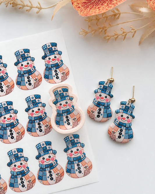 Patchwork Snowman Polymer Clay Transfer Paper & Matching Cutter