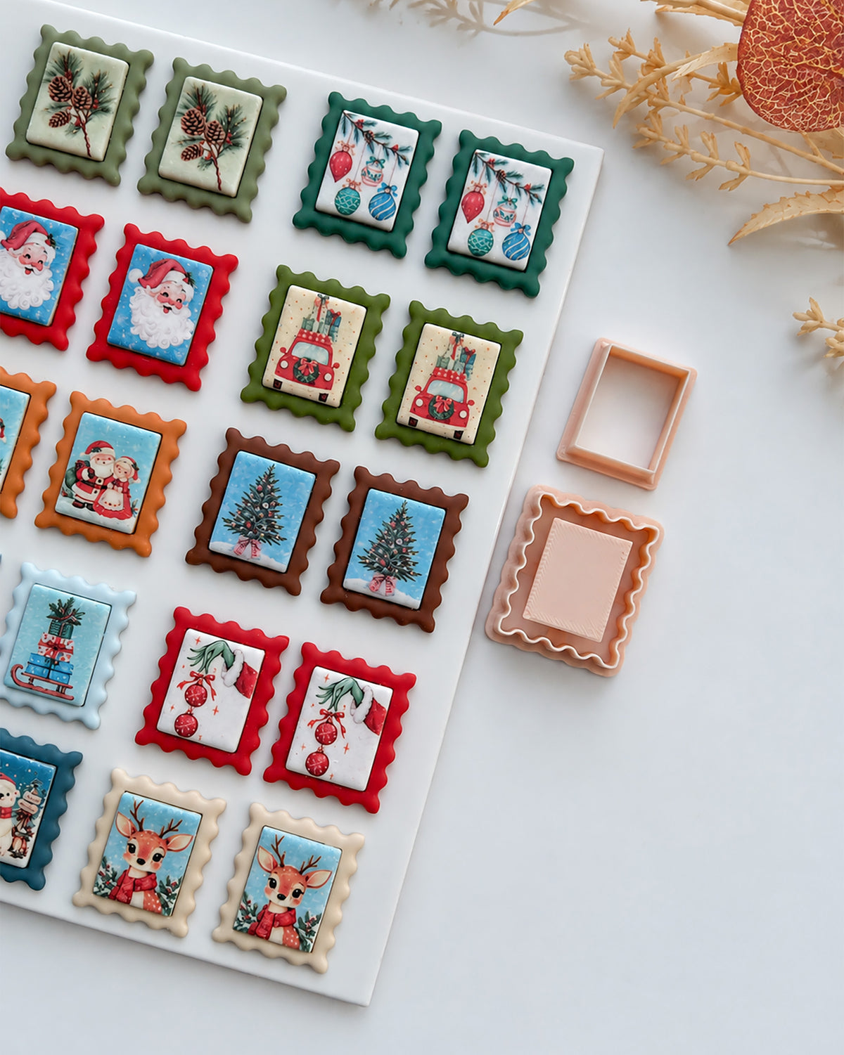 Winter Postage Stamp Polymer Clay Transfer Paper  & Matching Cutters