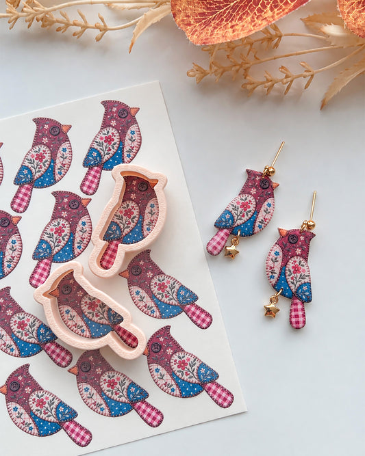 Patchwork Northern Cardinal Polymer Clay Transfer Paper & Matching Cutters