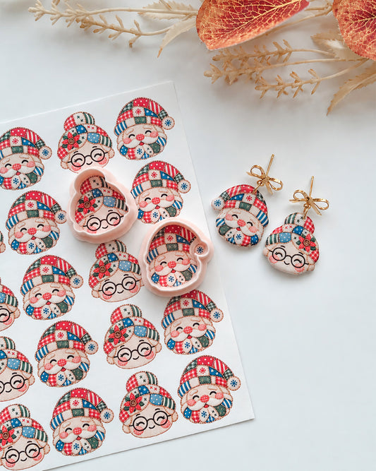 Patchwork Christmas Mr. & Mrs. Claus Polymer Clay Transfer Paper & Matching Cutters