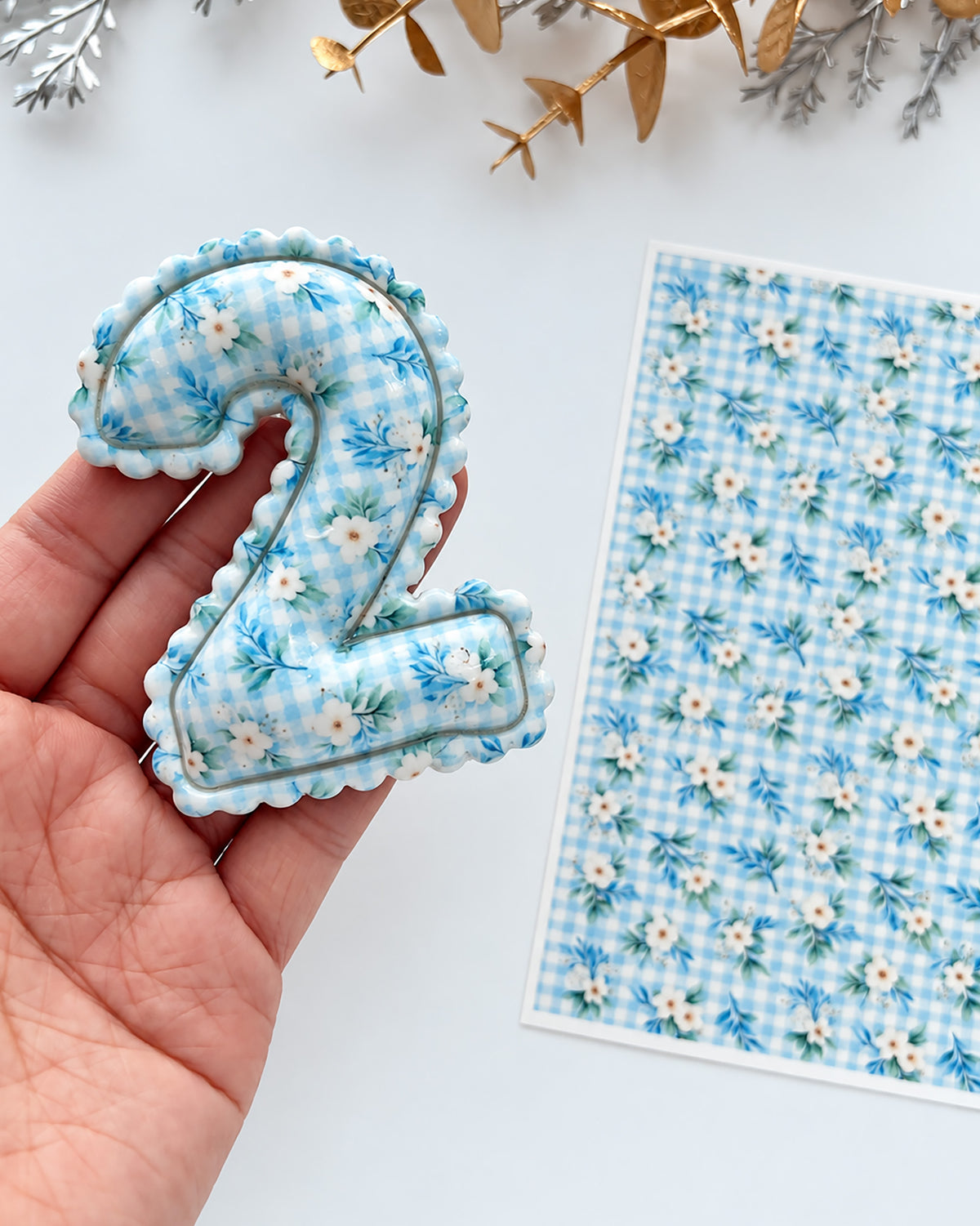 Blue Gingham Florals Polymer Clay Transfer Paper